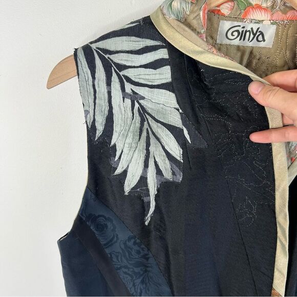 GinYa Floral Quilted Embroidered Appliqué Asian Style Long Line Open Front Vest - Picture 8 of 16